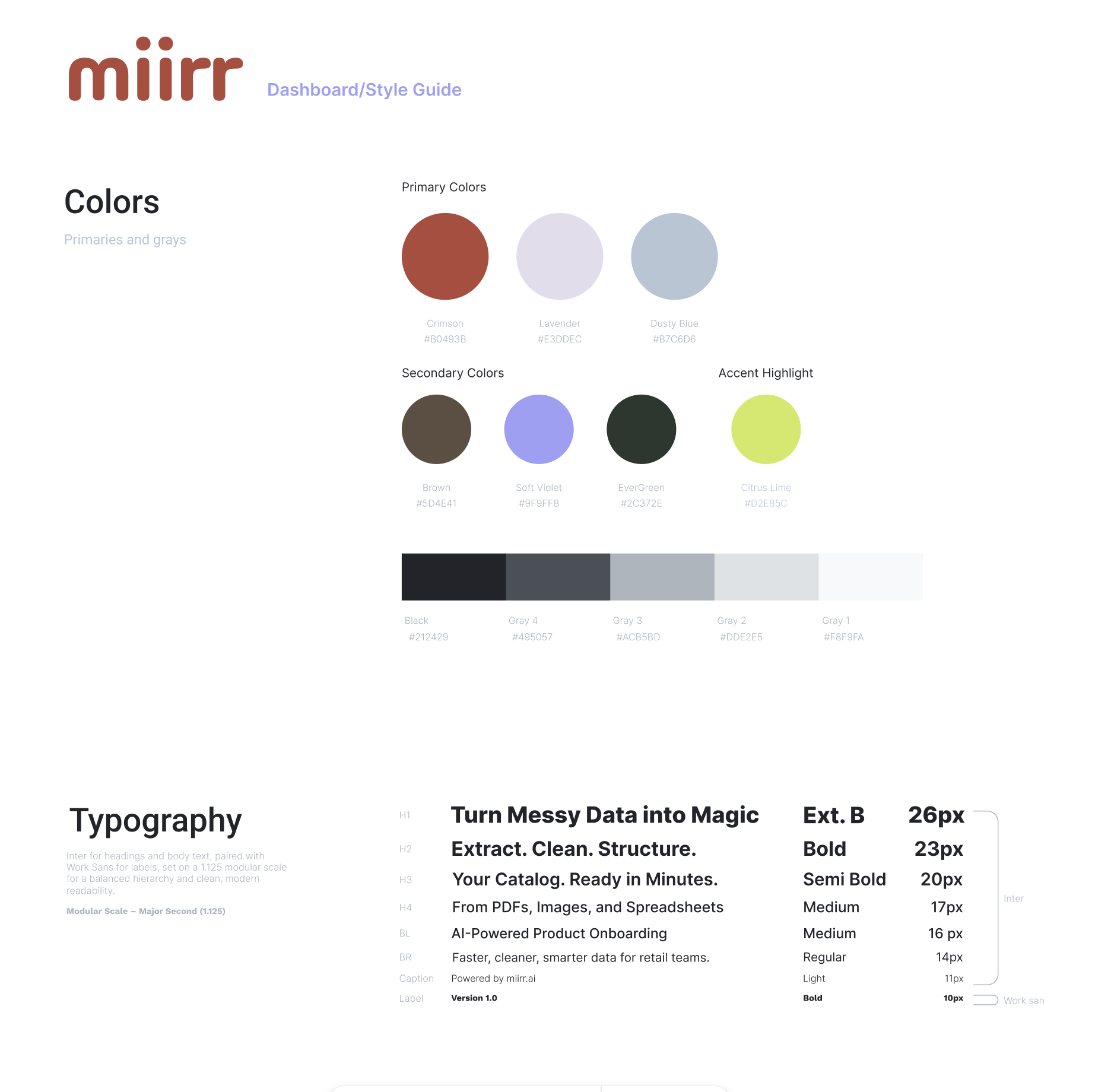 miirr.ai style guide — colour system and typography