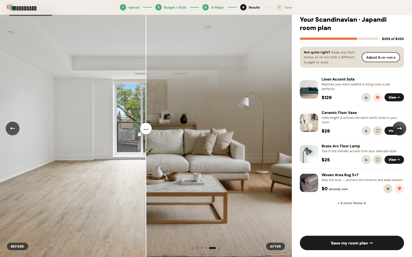 MoodBoard Results screen